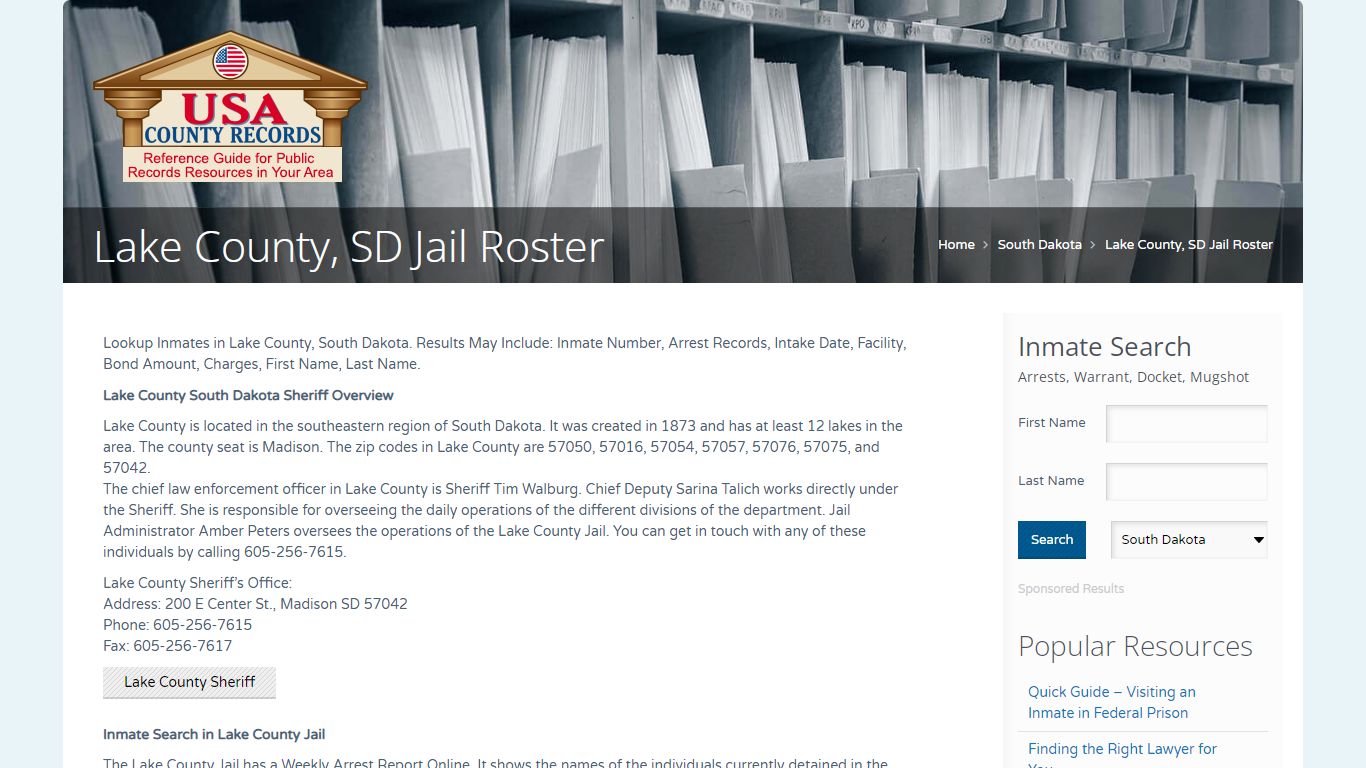 Lake County, SD Jail Roster | Name Search