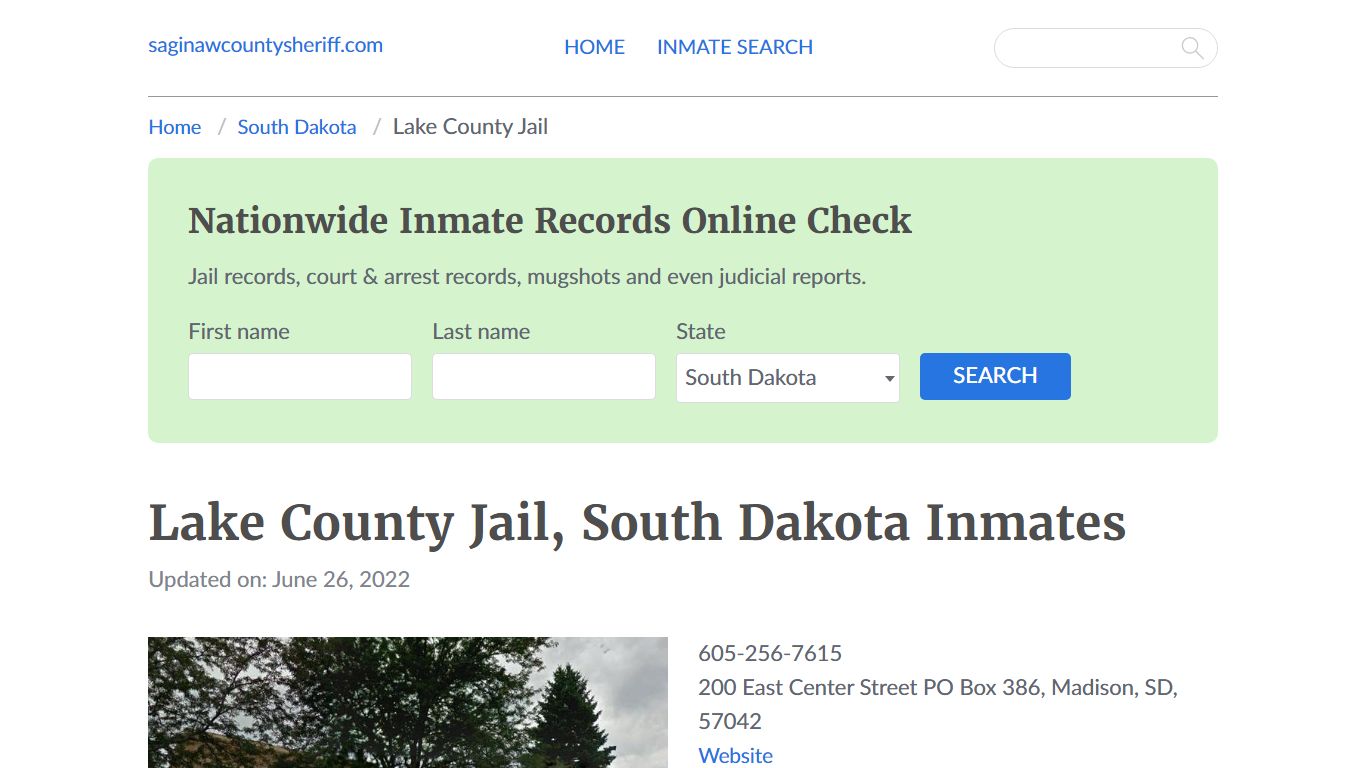 Lake County Jail, South Dakota Jail Roster